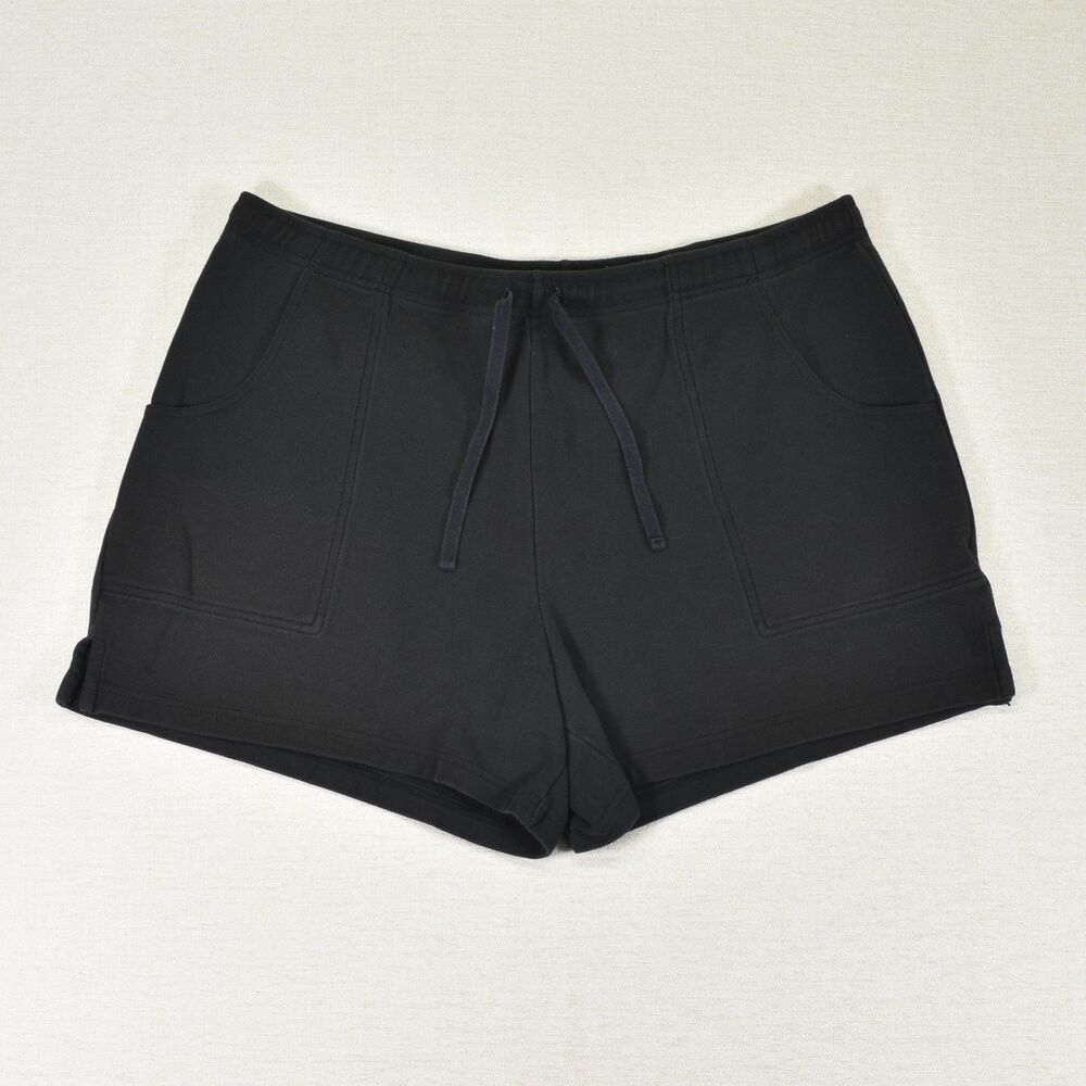 L.L. Bean Pique Cotton Pull On Shorts Womens Large Black Drawstring Pocket L Vtg
